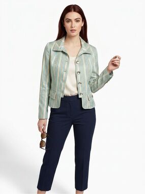 Carlisle women’s 100% silk striped jacket Size 6 fully lined dry clean stretch